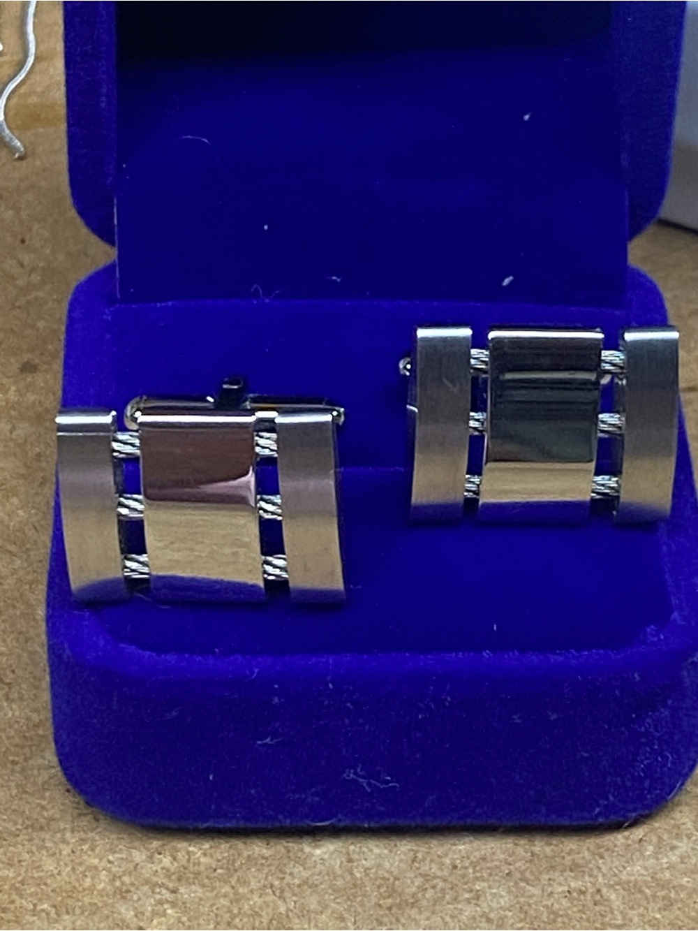 Polished Silver Link Cufflinks for Men